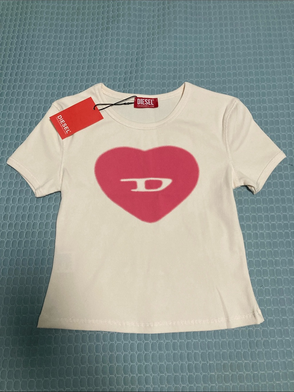 Diesel White Tee with Pink Heart Logo